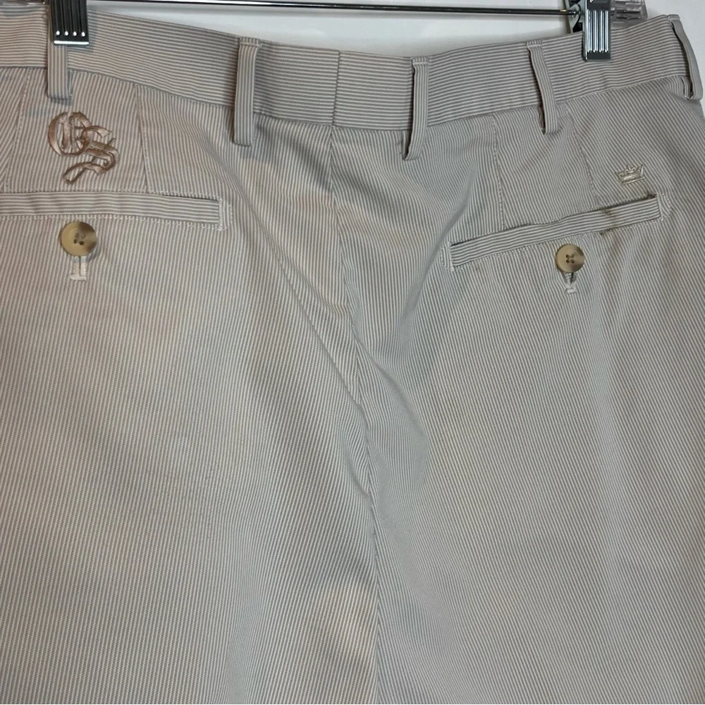 Peter Millar | Crown Sport Shorts Mens Bermuda Zip Fly Golf Tan Pin Stripe - Picture 3 of 6